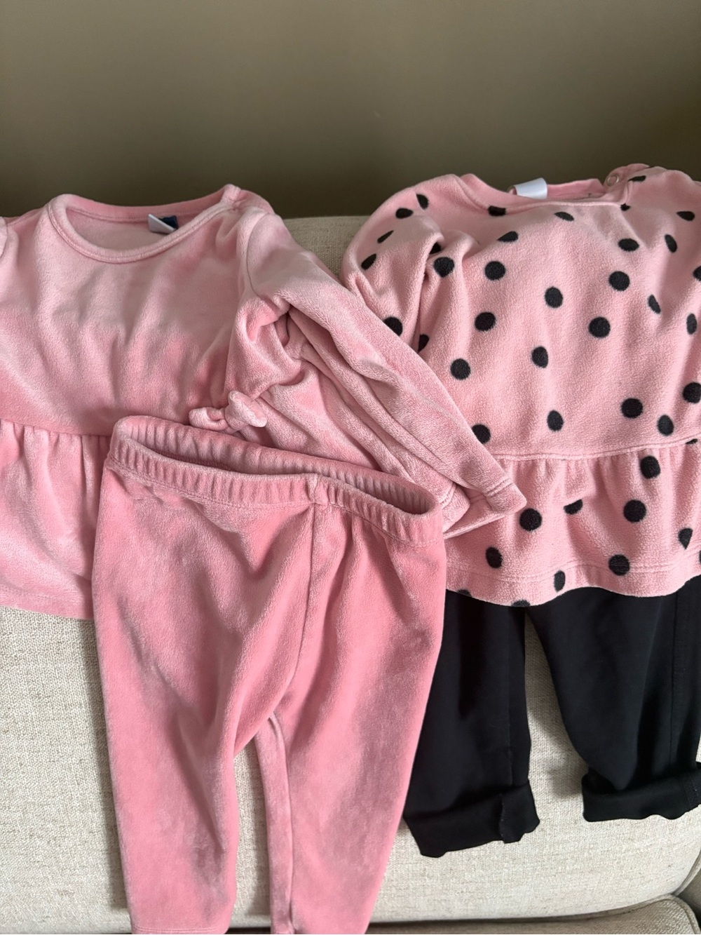12-18 Mo Pink Plush Crewneck Tops with soft Ruffles at bottom & 2 pair of Pants